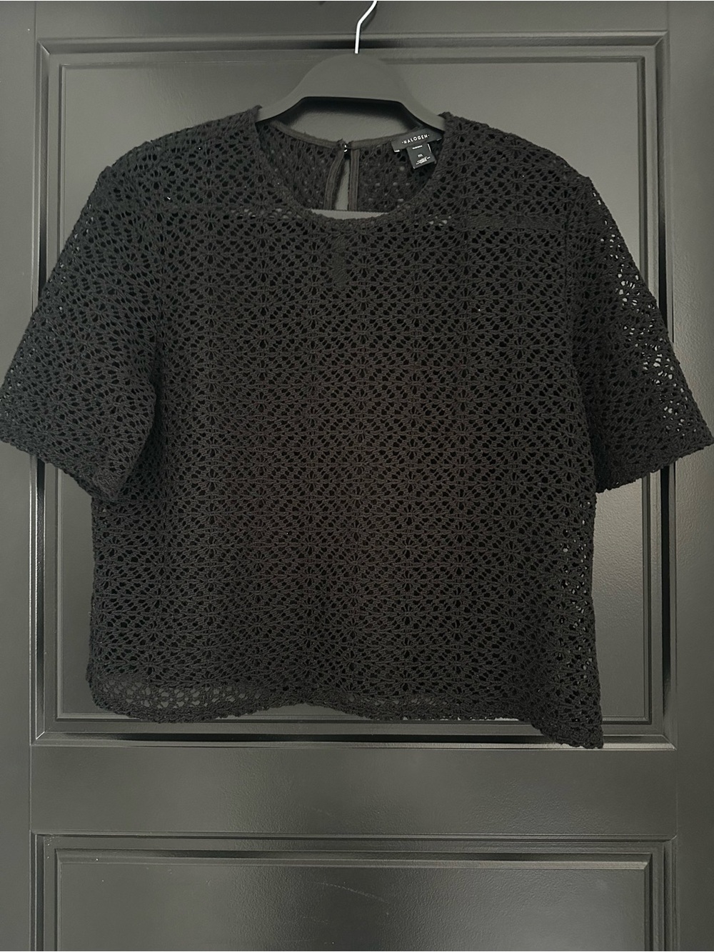 Halogen Black Crochet Boxy Short-Sleeve Top, size Medium
